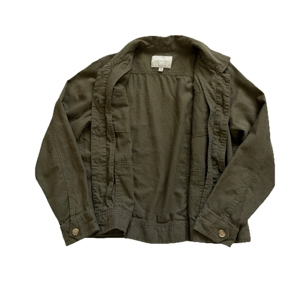 Lucky Brand Jacket Shacket Women’s Medium Olive Green Linen Blend Button Front - Picture 7 of 8